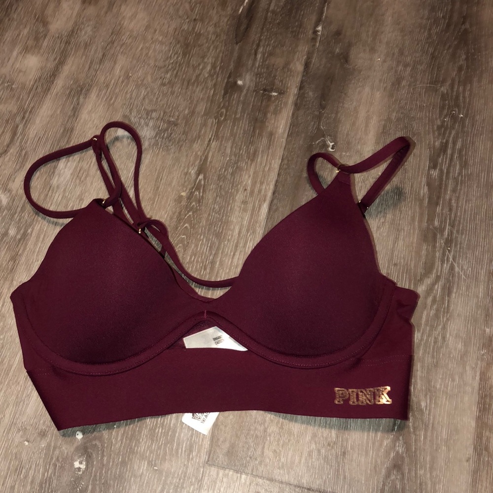 burgundy push up thick band pink bra